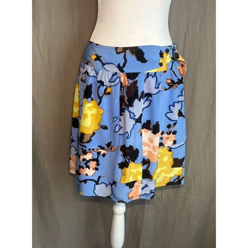 Missoni Italy Valentino Y2K Vintage Blue Floral Print Silk Mini Skirt Waist 30”